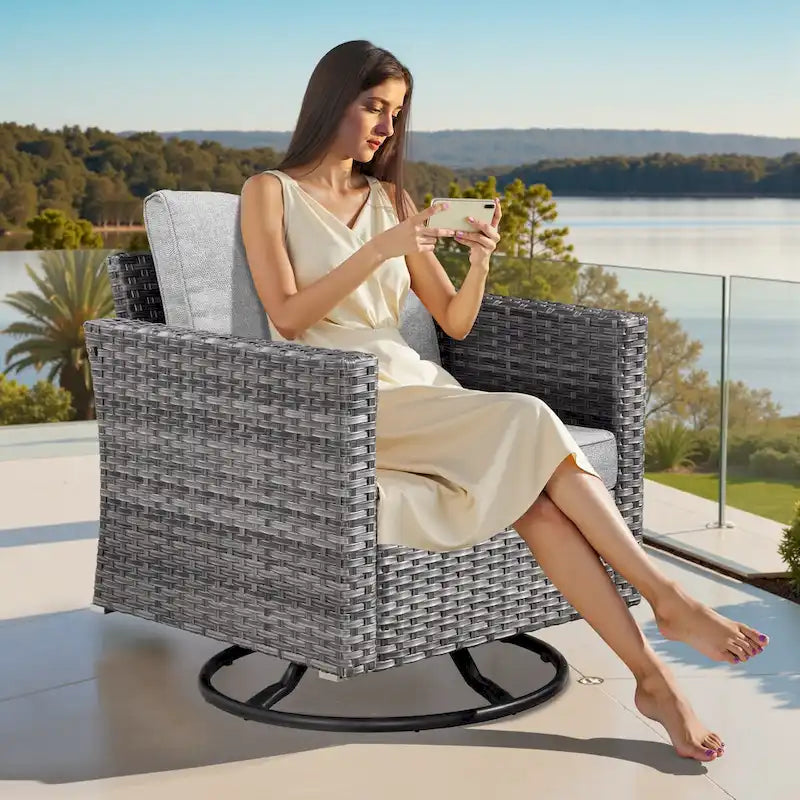Ensemble de mobilier de jardin XIZZI 7 pièces avec fauteuil à bascule pivotant