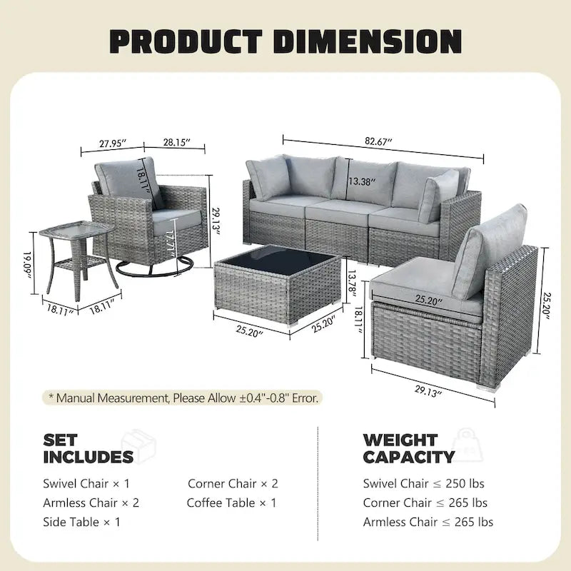 Ensemble de mobilier de jardin XIZZI 7 pièces avec fauteuil à bascule pivotant