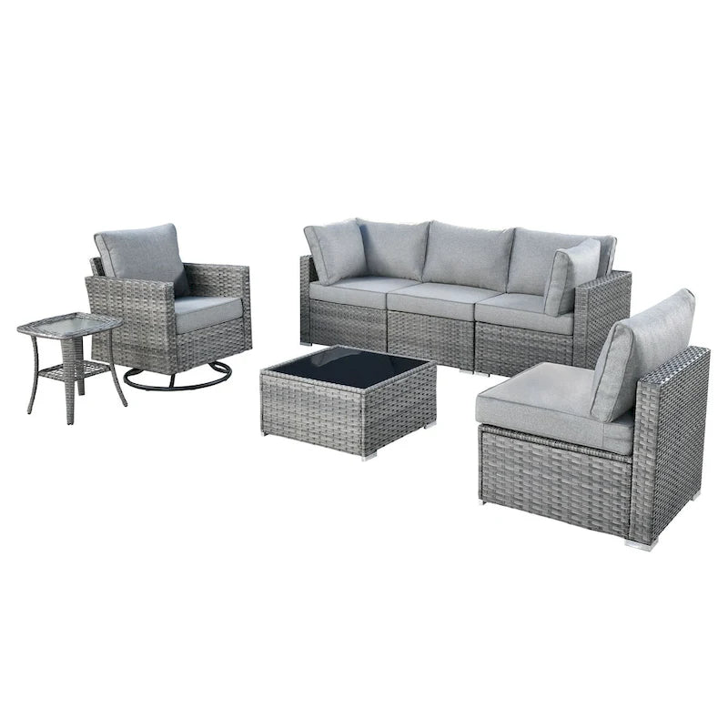 Ensemble de mobilier de jardin XIZZI 7 pièces avec fauteuil à bascule pivotant