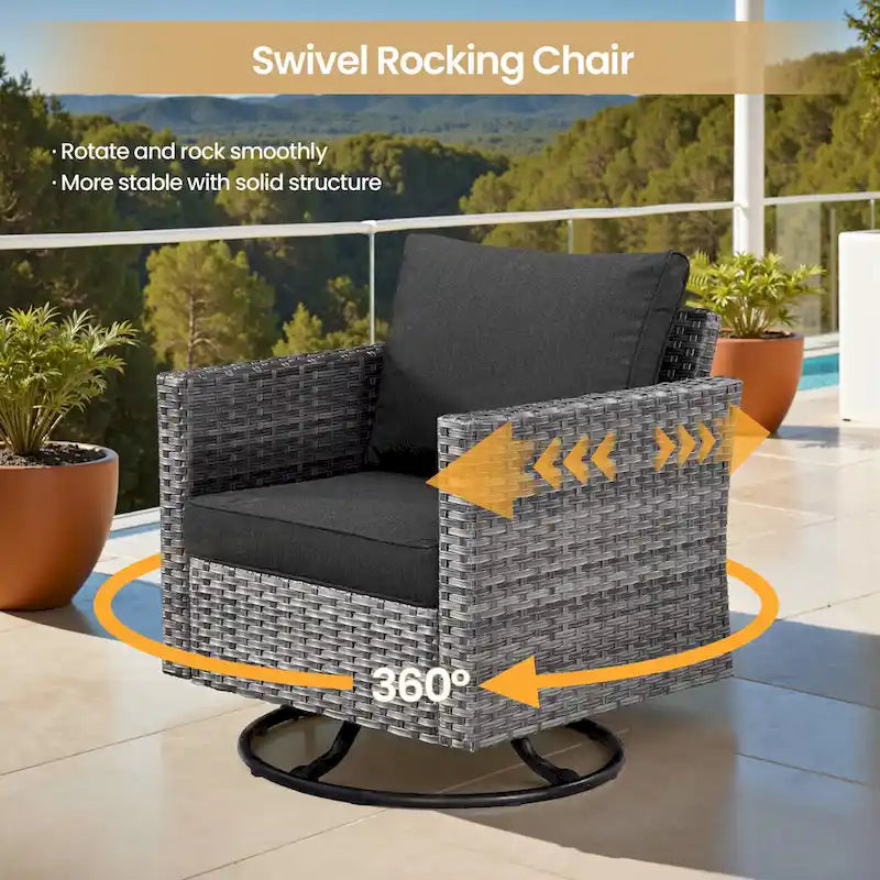 Ensemble de mobilier de jardin XIZZI 7 pièces avec fauteuil à bascule pivotant
