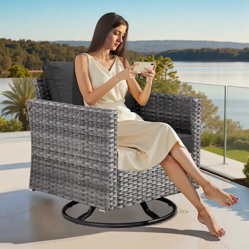 Ensemble de mobilier de jardin XIZZI 7 pièces avec fauteuil à bascule pivotant