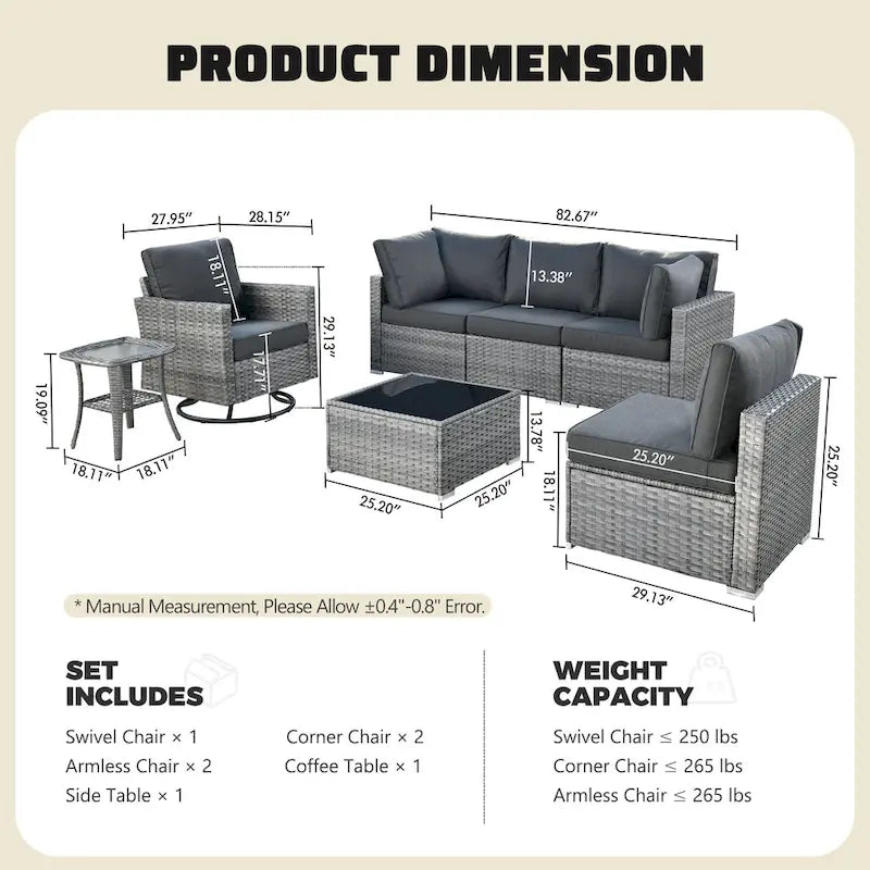 Ensemble de mobilier de jardin XIZZI 7 pièces avec fauteuil à bascule pivotant