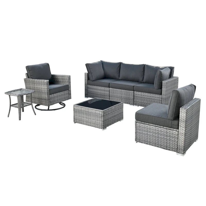 Ensemble de mobilier de jardin XIZZI 7 pièces avec fauteuil à bascule pivotant