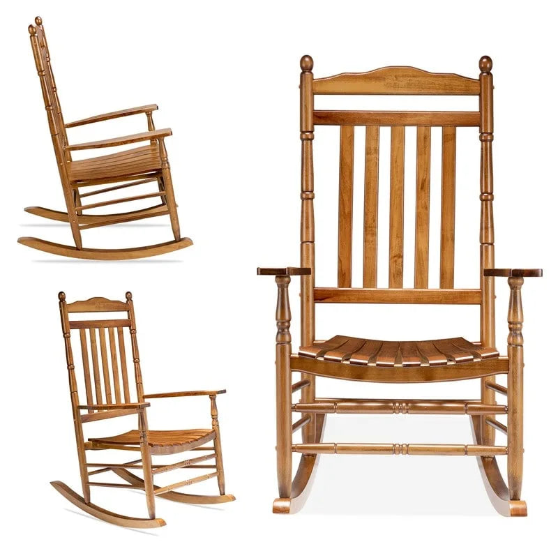 Fauteuil à bascule d'extérieur en bois 450 lb Dossier haut Bois massif Fauteuil relaxant