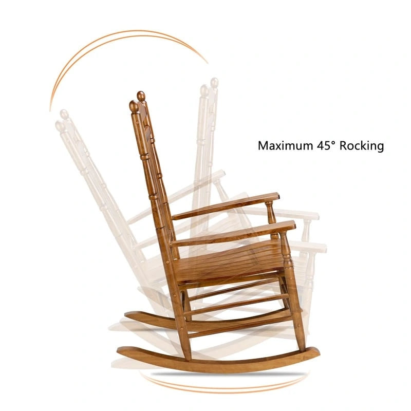 Fauteuil à bascule d'extérieur en bois 450 lb Dossier haut Bois massif Fauteuil relaxant