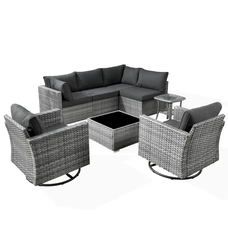 HOOOWOOO Ensemble de 8 chaises pivotantes d'extérieur avec table basse