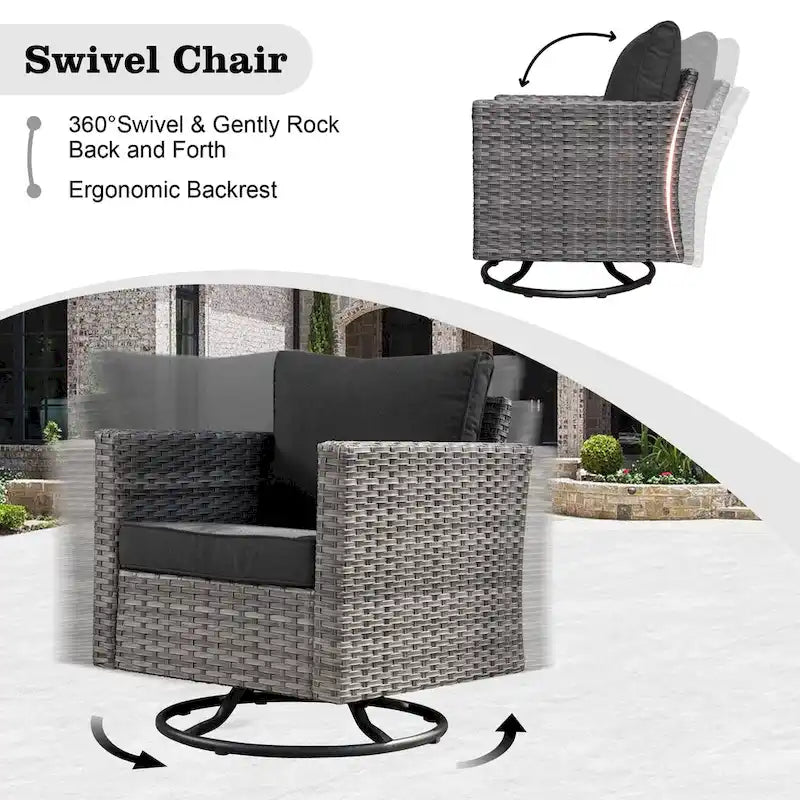 HOOOWOOO Ensemble de 8 chaises pivotantes d'extérieur avec table basse
