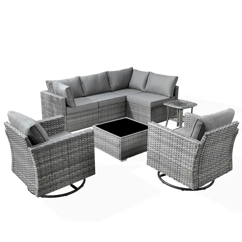 HOOOWOOO Ensemble de 8 chaises pivotantes d'extérieur avec table basse