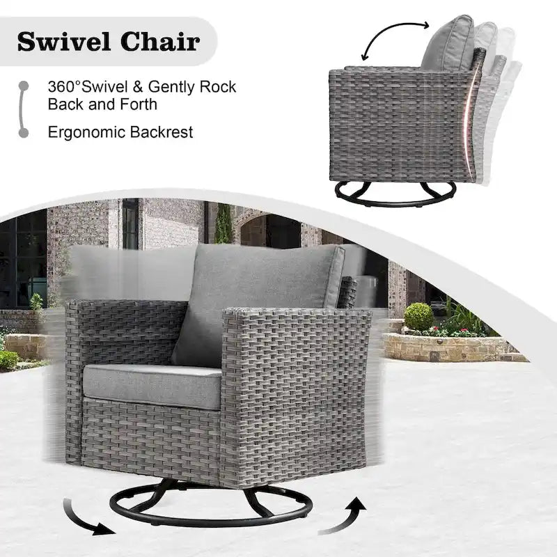 HOOOWOOO Ensemble de 8 chaises pivotantes d'extérieur avec table basse
