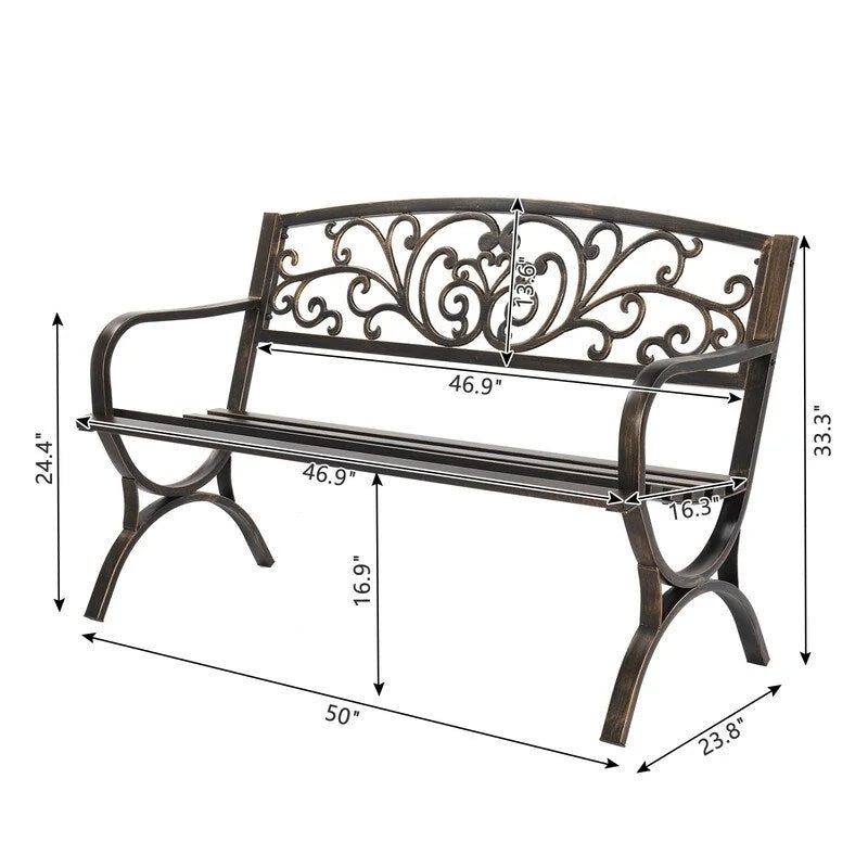 Banc de jardin en fer thermolaqué de 50 po pour terrasse