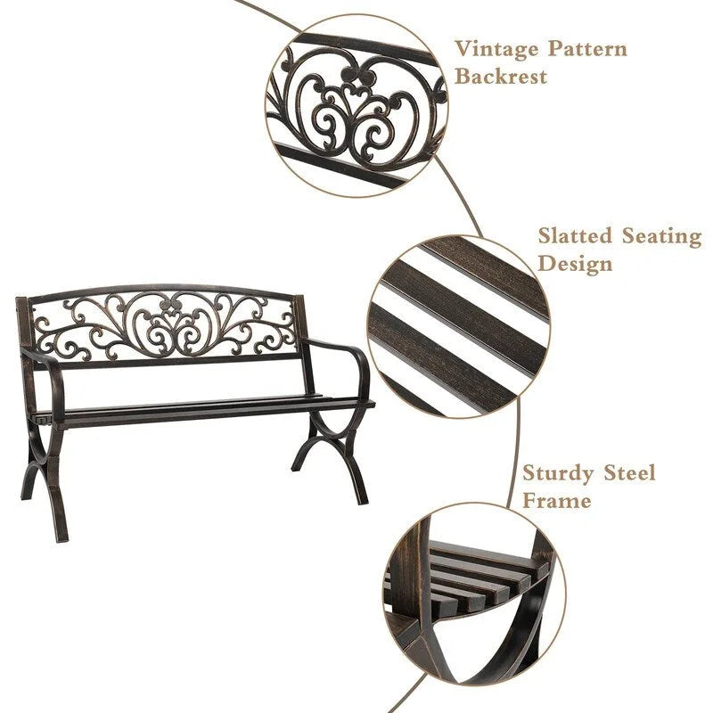 Banc de jardin en fer thermolaqué de 50 po pour terrasse