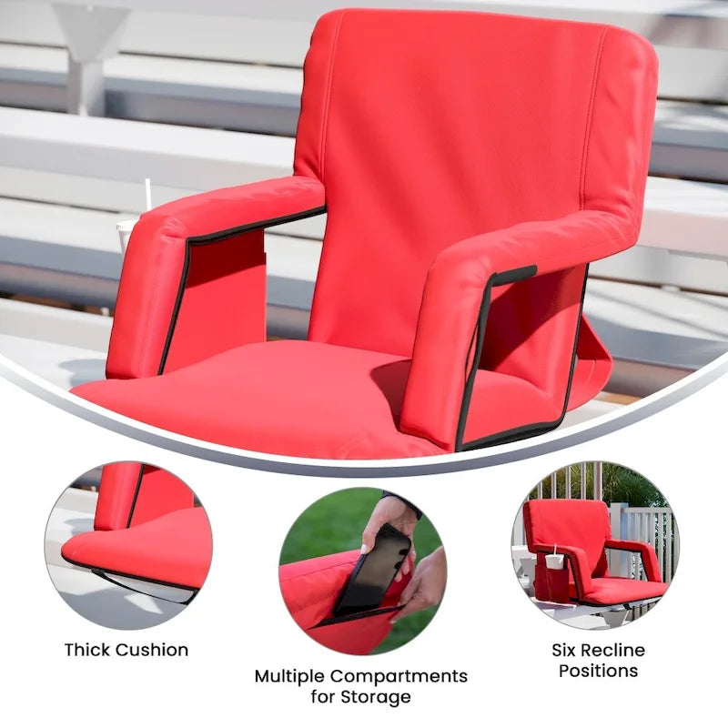 Lot de 2 chaises de stade rembourrées inclinables avec accoudoirs et poches de rangement