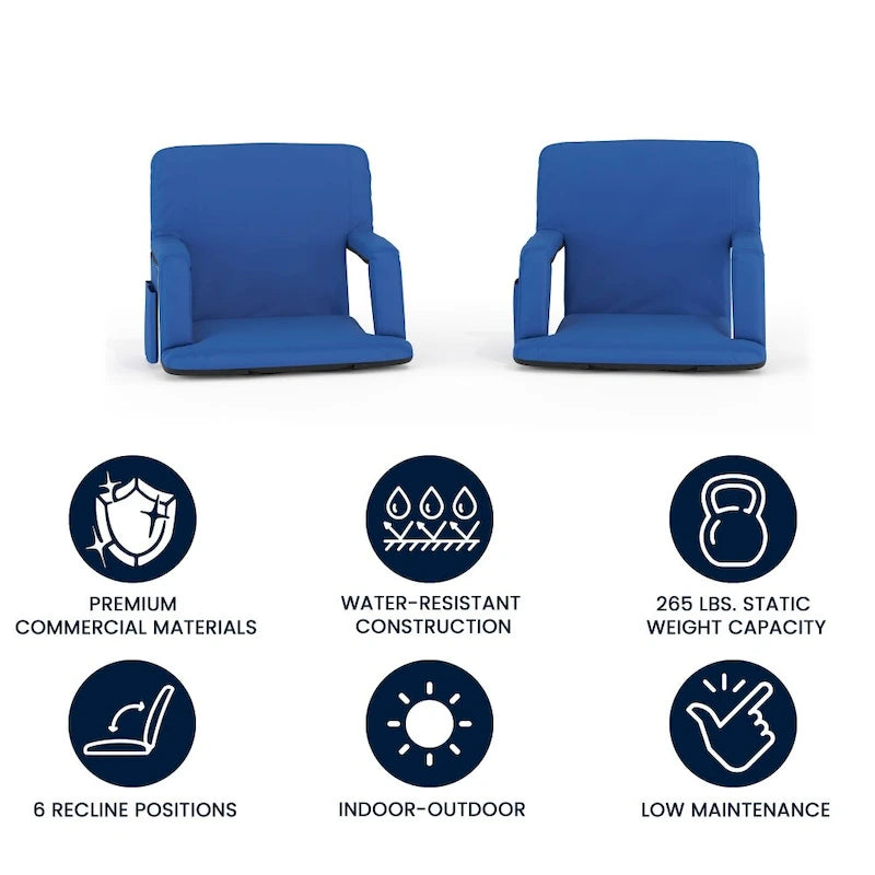 Lot de 2 chaises de stade rembourrées inclinables avec accoudoirs et poches de rangement