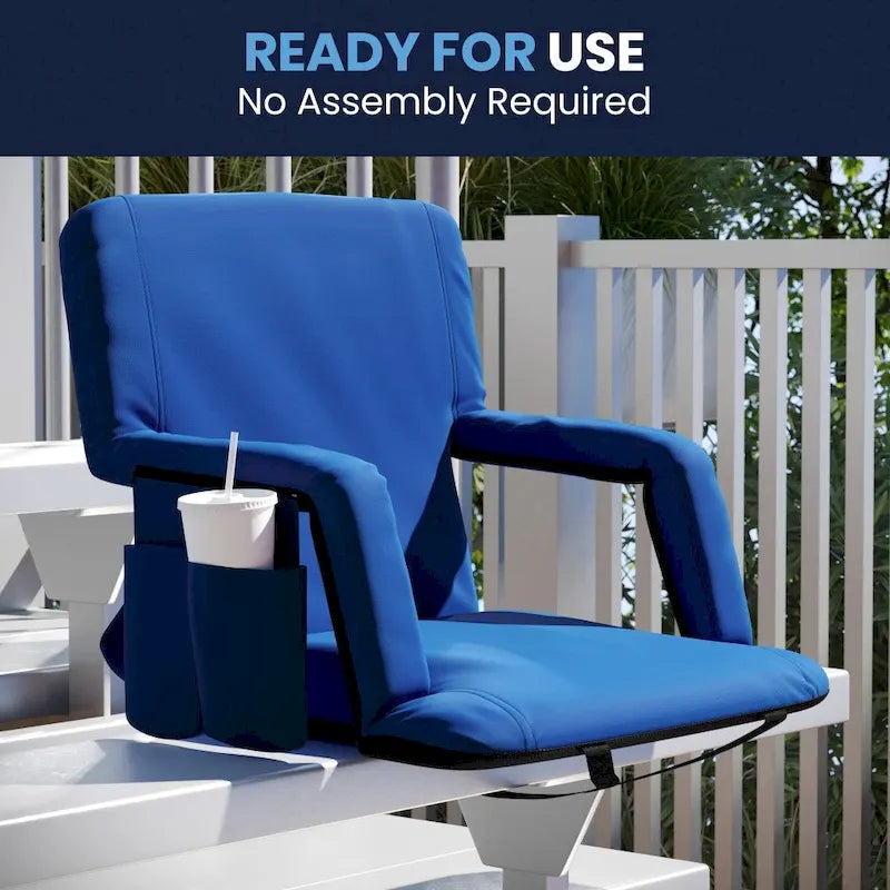 Lot de 2 chaises de stade rembourrées inclinables avec accoudoirs et poches de rangement