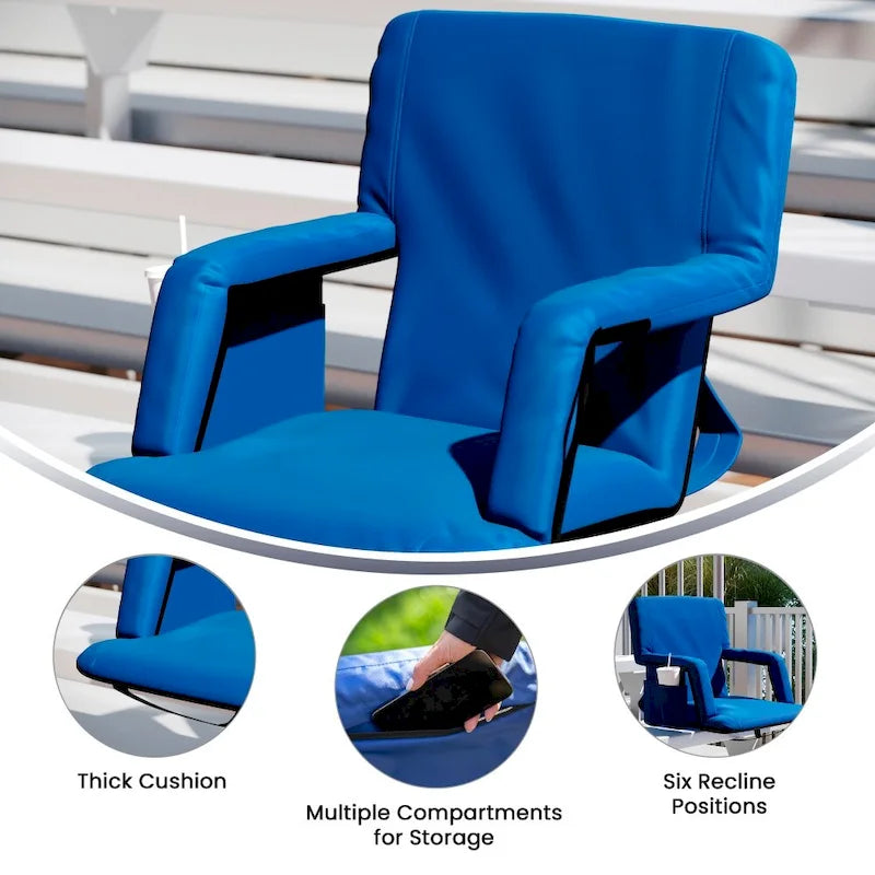Lot de 2 chaises de stade rembourrées inclinables avec accoudoirs et poches de rangement