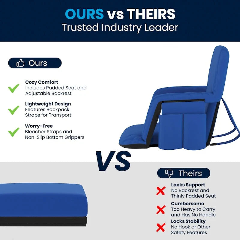 Lot de 2 chaises de stade rembourrées inclinables avec accoudoirs et poches de rangement