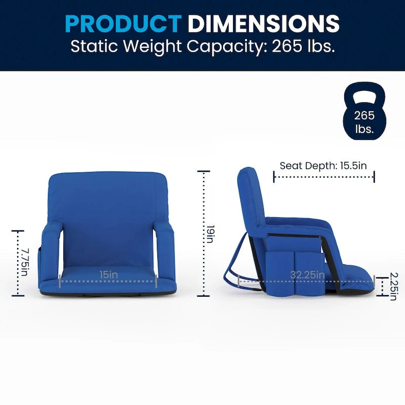 Lot de 2 chaises de stade rembourrées inclinables avec accoudoirs et poches de rangement