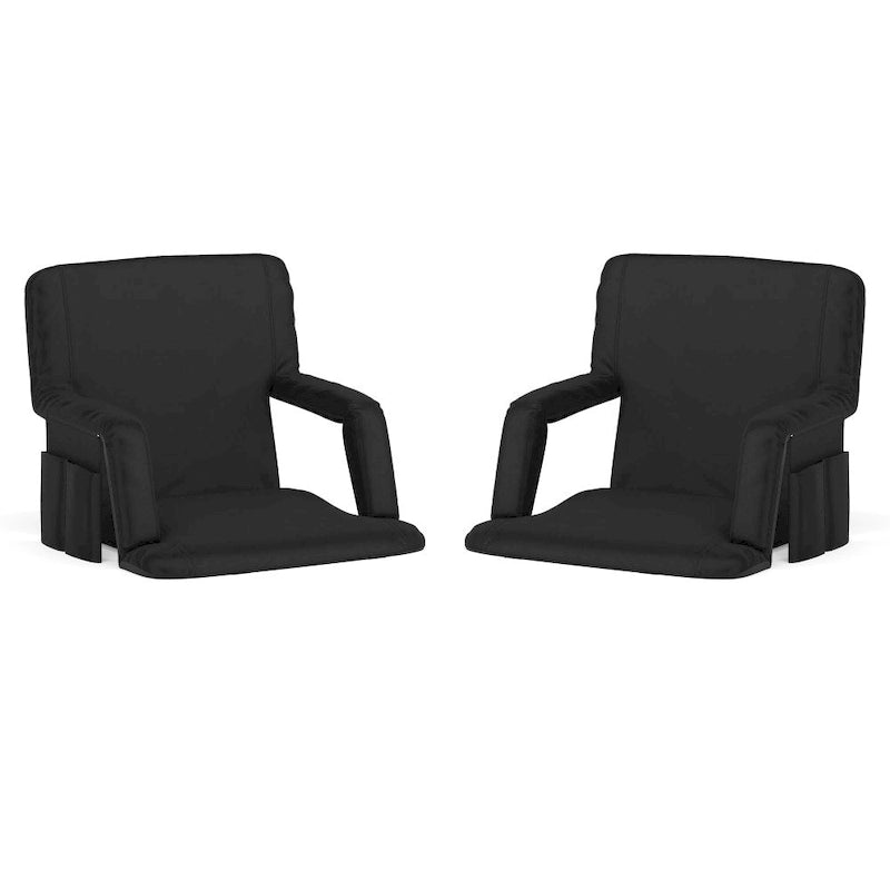 Lot de 2 chaises de stade rembourrées inclinables avec accoudoirs et poches de rangement
