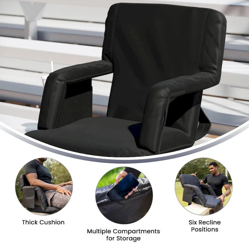 Lot de 2 chaises de stade rembourrées inclinables avec accoudoirs et poches de rangement