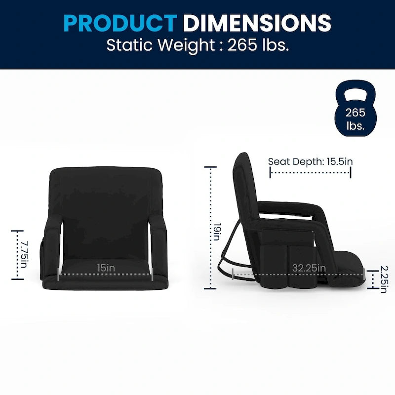 Lot de 2 chaises de stade rembourrées inclinables avec accoudoirs et poches de rangement