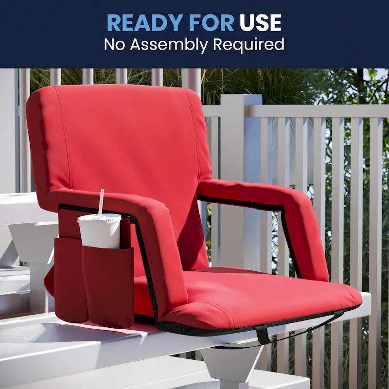 Lot de 2 chaises de stade rembourrées inclinables avec accoudoirs et poches de rangement