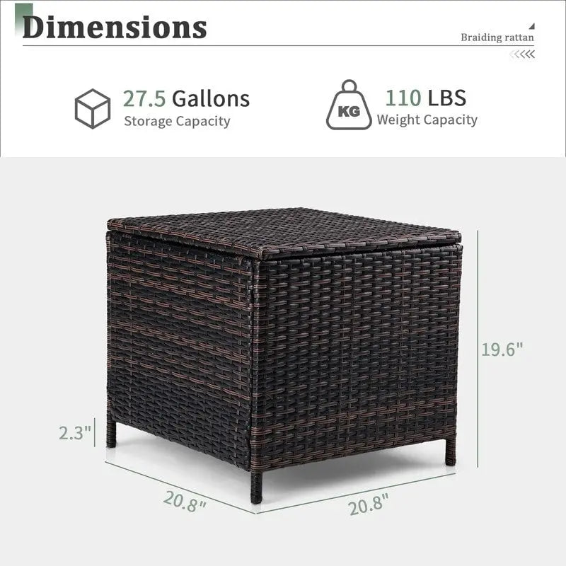 Table d'appoint de rangement d'extérieur en osier de 52,8 cm de large