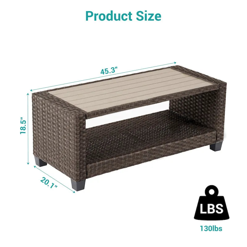 BONOSUKI Table d'appoint d'extérieur en rotin PE, table basse rectangulaire avec plateau en HIPS