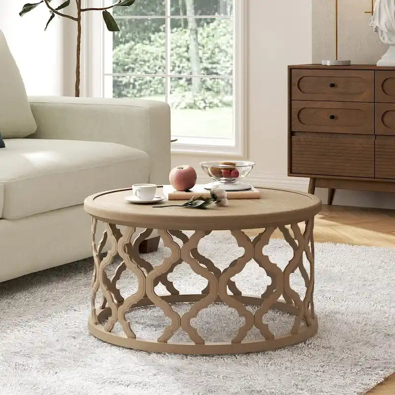CO-Z 30 Rustic Farmhouse Round Coffee Table
