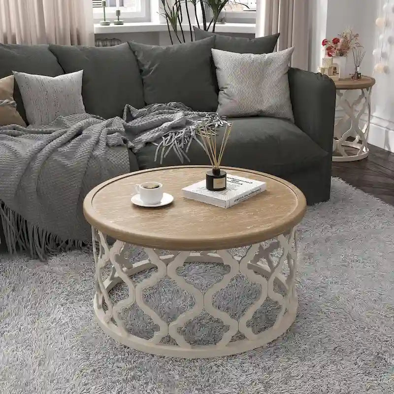 Table basse ronde CO-Z 30 de style rustique/fermier
