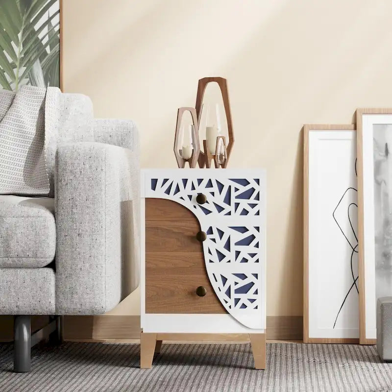 Table d'appoint ComfyStyle à 3 tiroirs motif texturé fait main