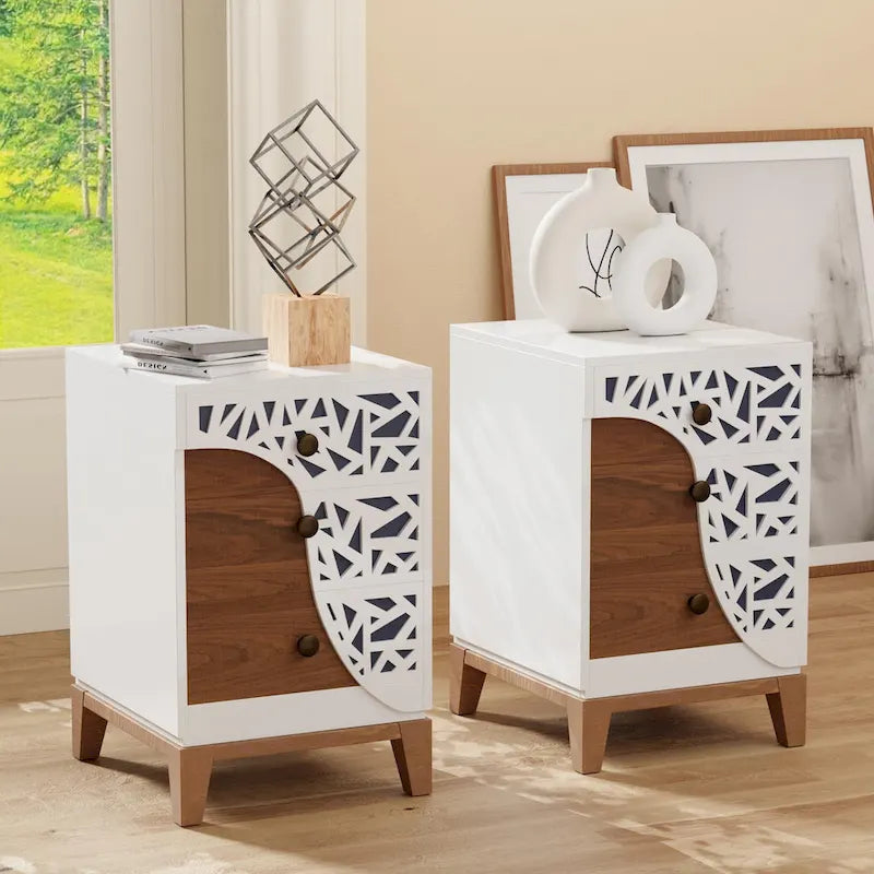 Table d'appoint ComfyStyle à 3 tiroirs motif texturé fait main