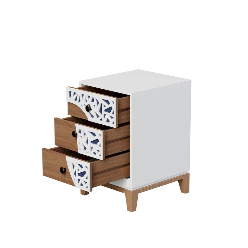 Table d'appoint ComfyStyle à 3 tiroirs motif texturé fait main