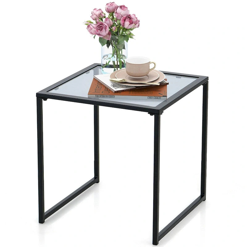 Table d'appoint de terrasse Costway, table basse d'extérieur en verre trempé de 17 pouces – Voir les détails