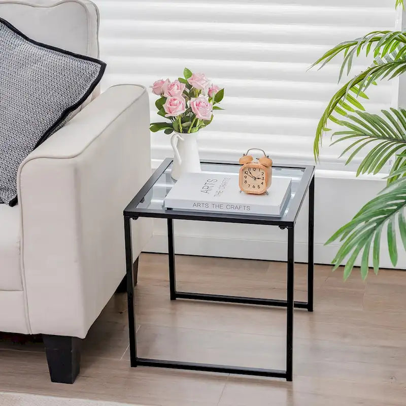 Table d'appoint de terrasse Costway, table basse d'extérieur en verre trempé de 17 pouces – Voir les détails