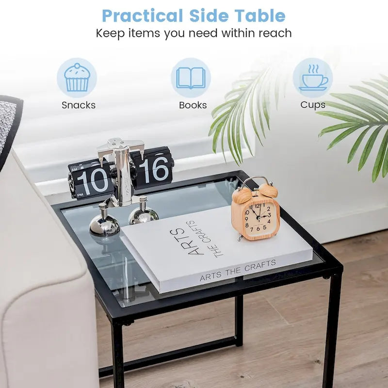 Table d'appoint de terrasse Costway, table basse d'extérieur en verre trempé de 17 pouces – Voir les détails