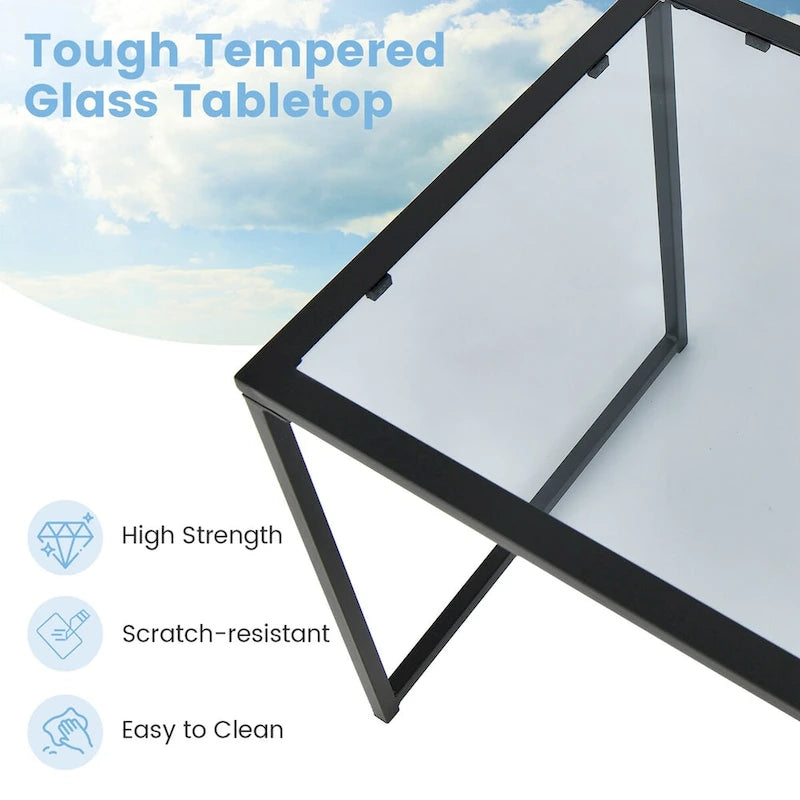 Table d'appoint de terrasse Costway, table basse d'extérieur en verre trempé de 17 pouces – Voir les détails