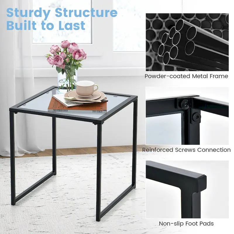 Table d'appoint de terrasse Costway, table basse d'extérieur en verre trempé de 17 pouces – Voir les détails