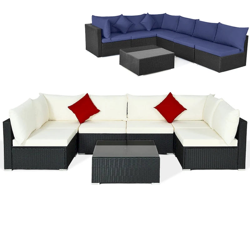 Costway 7PCS Patio Rattan Furniture Set Sectional Sofas Off White & - See Details