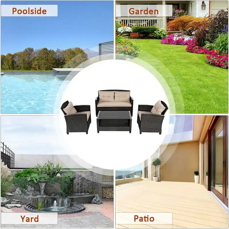 Ensemble de 4 meubles de jardin en rotin Costway avec canapé et fauteuils rembourrés - Voir détails