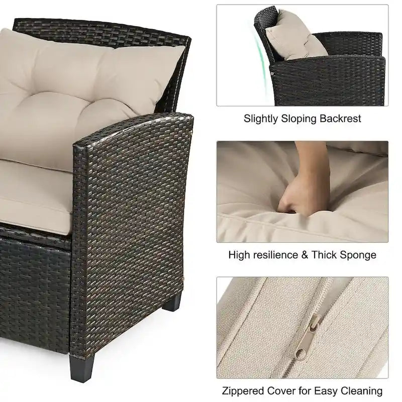 Ensemble de 4 meubles de jardin en rotin Costway avec canapé et fauteuils rembourrés - Voir détails