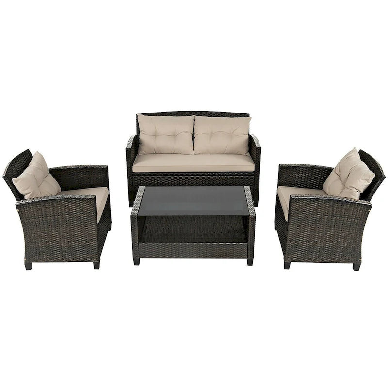 Ensemble de 4 meubles de jardin en rotin Costway avec canapé et fauteuils rembourrés - Voir détails
