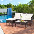 Gymax Ensemble de conversation sectionnel en rotin pour terrasse 3 pièces avec coussins décalés - Voir détails