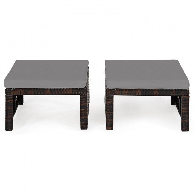 2 repose-pieds ottoman en rotin rembourrés pour patio - Gris - 19,5 x 15,5 x 13 (L x l x H)