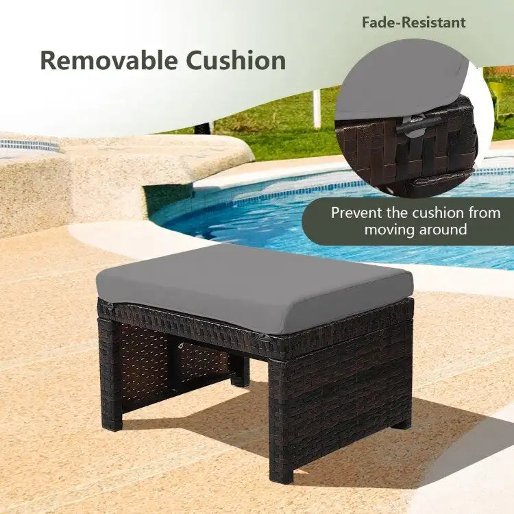 2 repose-pieds ottoman en rotin rembourrés pour patio - Gris - 19,5 x 15,5 x 13 (L x l x H)