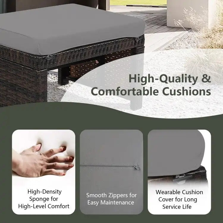 2 repose-pieds ottoman en rotin rembourrés pour patio - Gris - 19,5 x 15,5 x 13 (L x l x H)