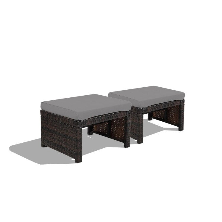 2 repose-pieds ottoman en rotin rembourrés pour patio - Gris - 19,5 x 15,5 x 13 (L x l x H)