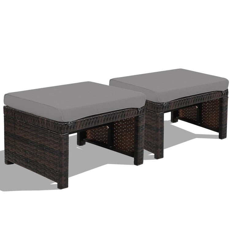 2 repose-pieds ottoman en rotin rembourrés pour patio - Gris - 19,5 x 15,5 x 13 (L x l x H)