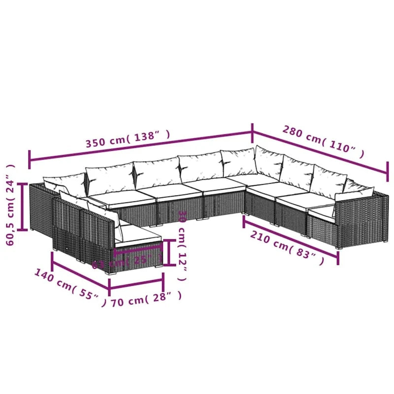 vidaXL Salon de jardin modulaire d'extérieur en résine tressée - 70 x 70 x 60,5 cm