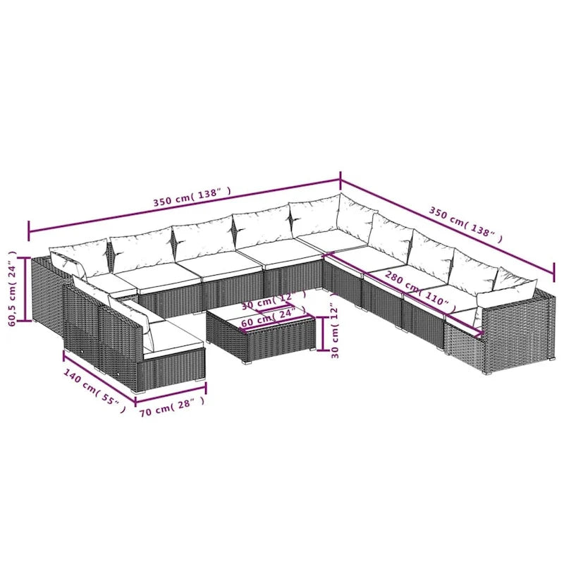 vidaXL Salon de jardin modulaire d'extérieur en résine tressée - 70 x 70 x 60,5 cm