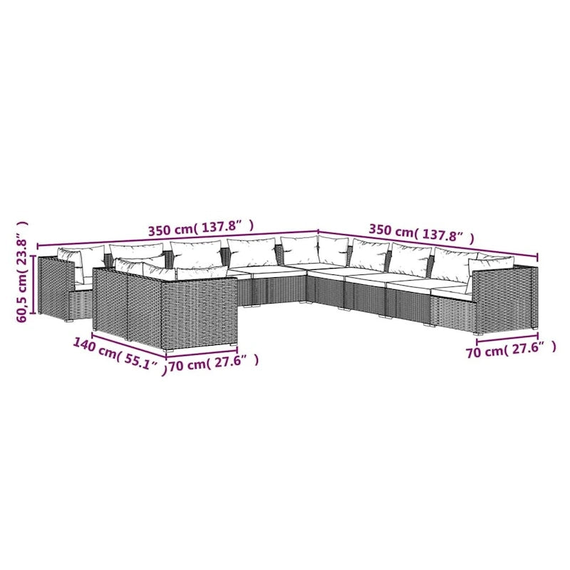 vidaXL Salon de jardin modulaire d'extérieur en résine tressée - 70 x 70 x 60,5 cm